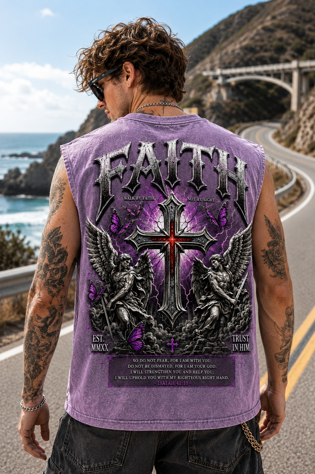 FAITH Washed Black Muscle Tee – Vintage Gothic Cross Graphic