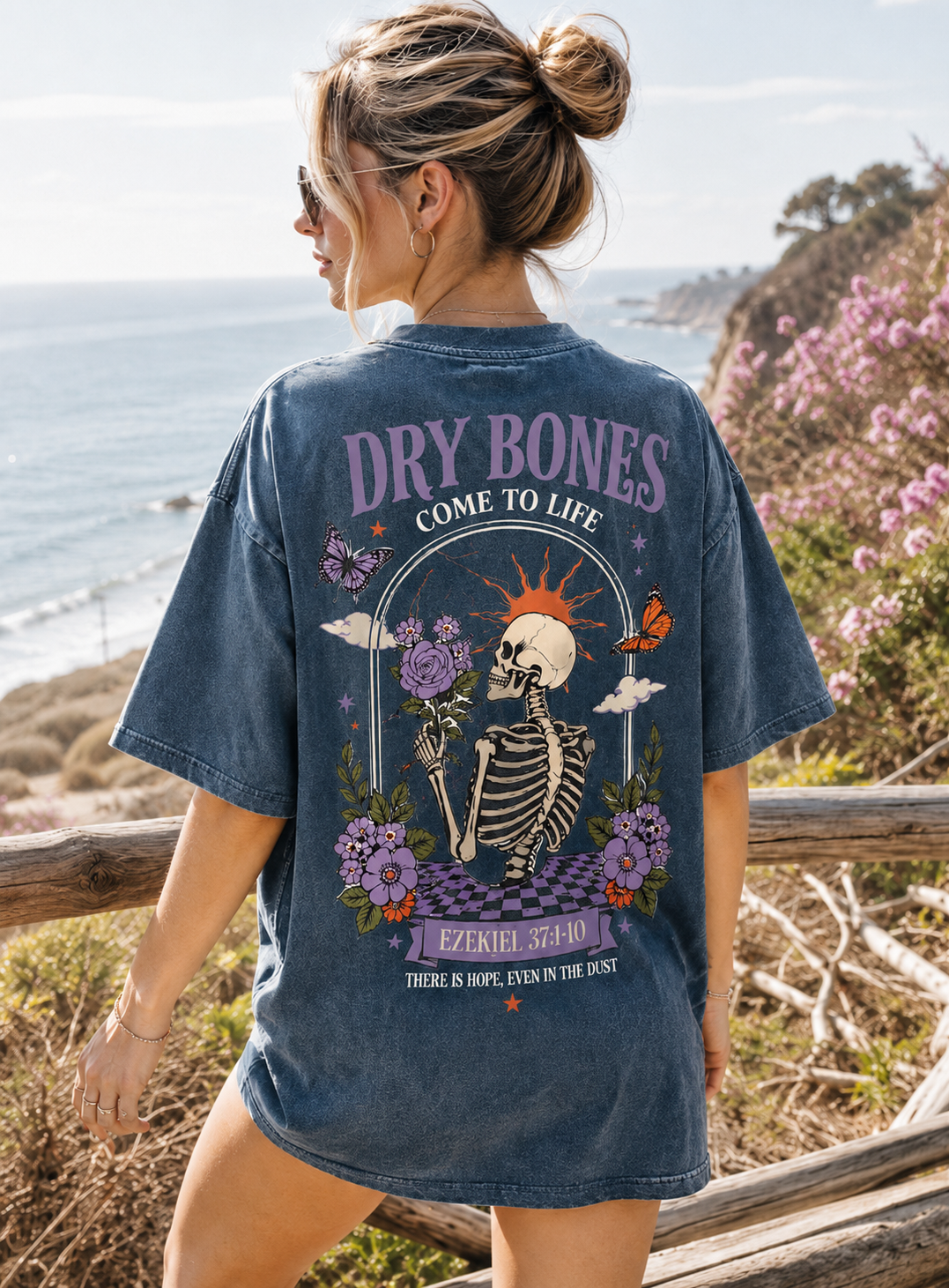 Vintage Dry Bones Graphic Tee – Washed Black Oversized T-Shirt