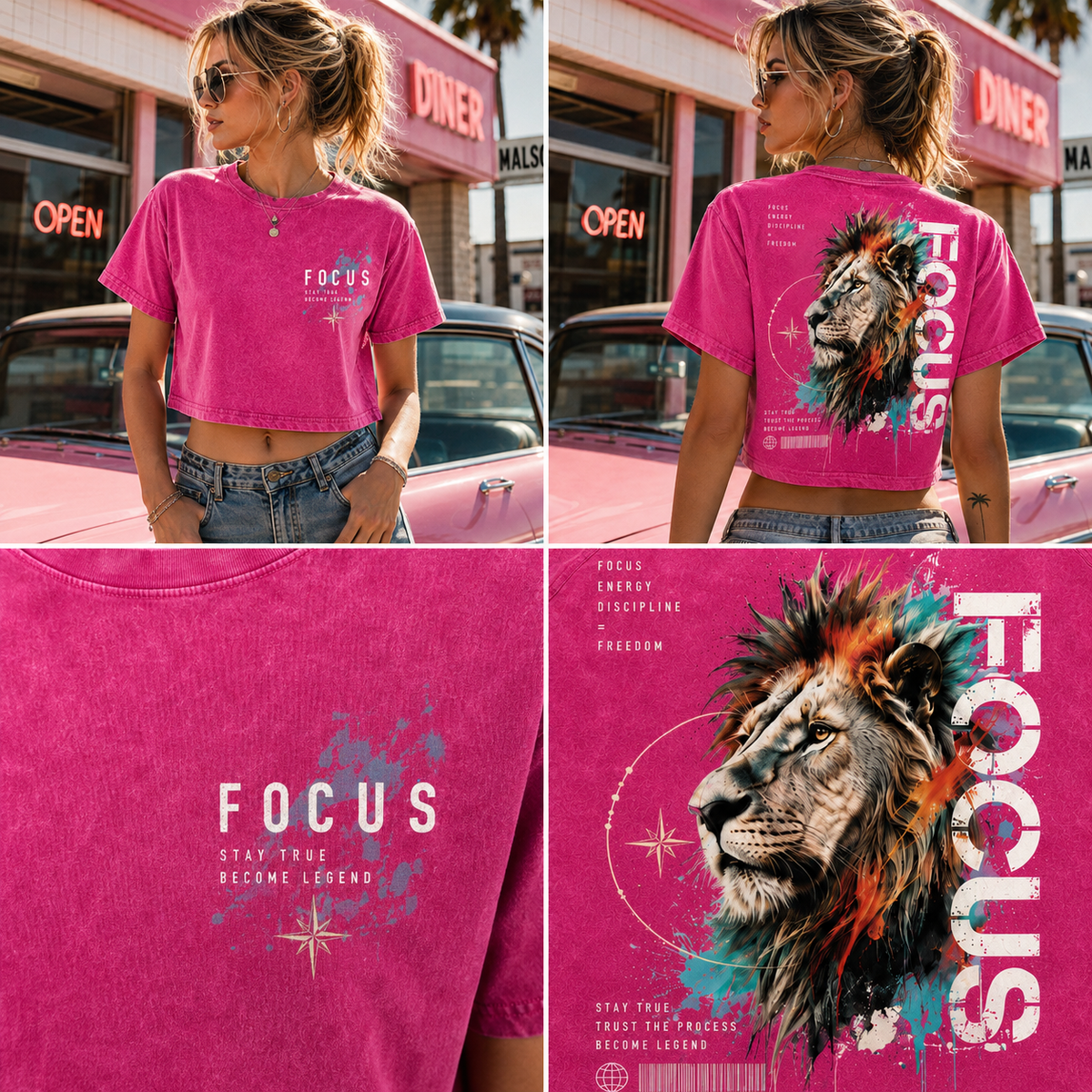 FOCUS Lion Graphic Crop Tee – Vintage Wash