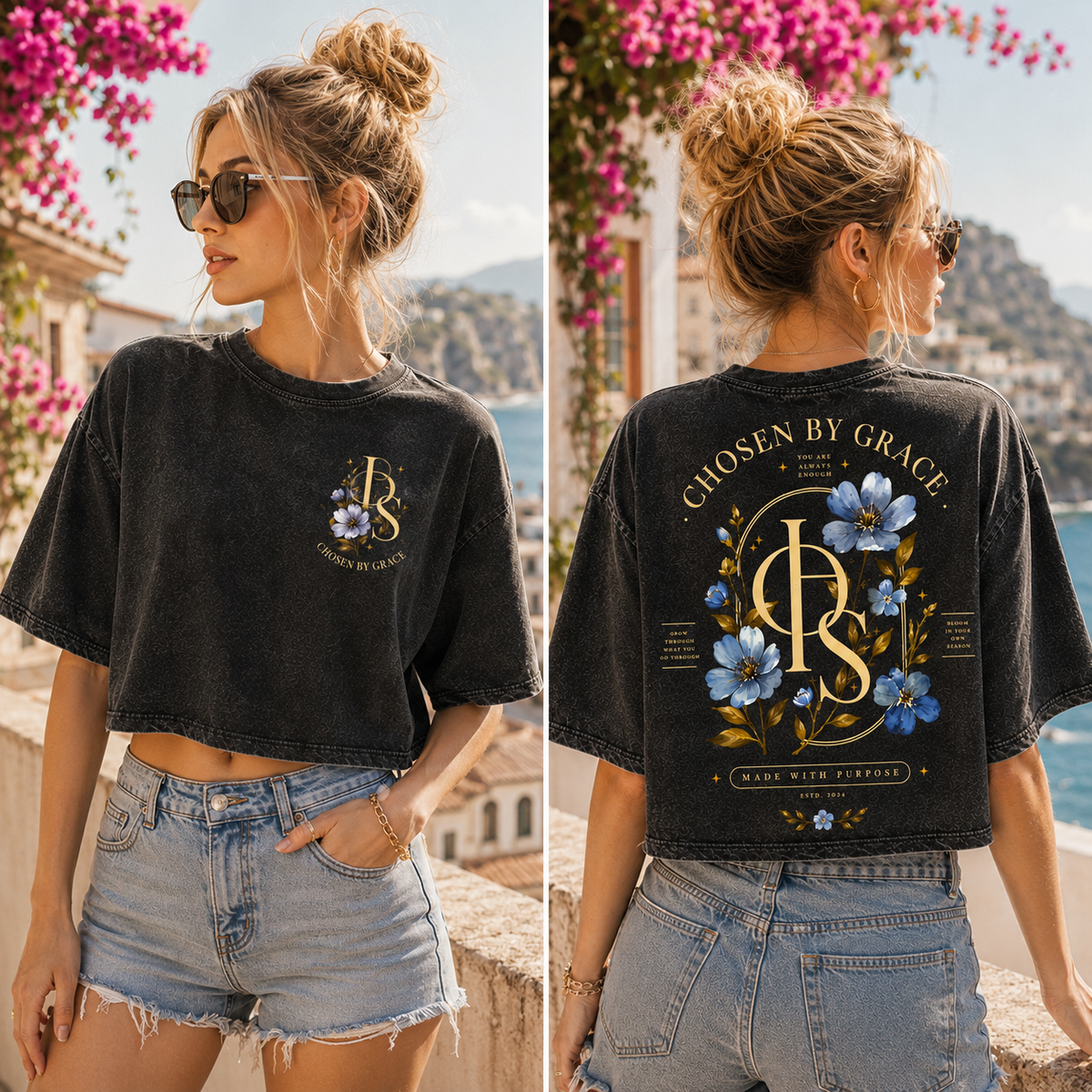 Chosen By Grace – Vintage Washed Graphic Crop Top