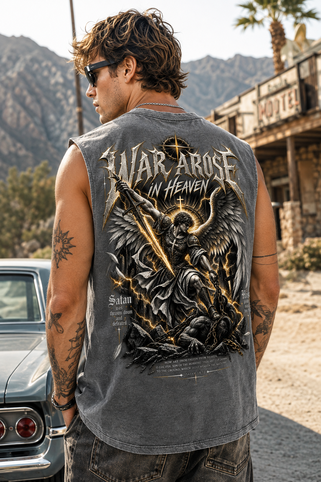 War Arise In Heaven – Vintage Angel Warrior Washed Tank Top