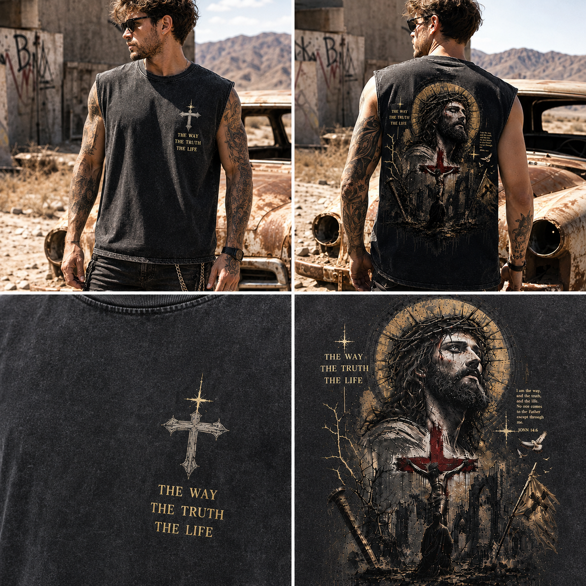 Washed Black Faith Graphic Muscle Tee