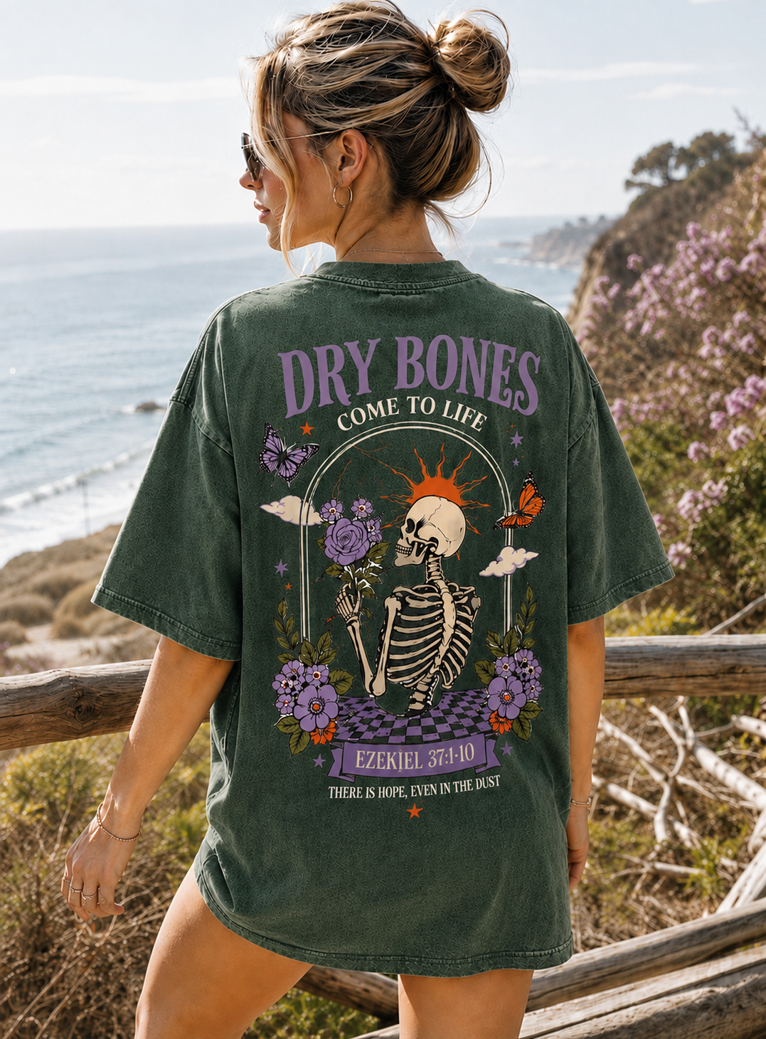 Vintage Dry Bones Graphic Tee – Washed Black Oversized T-Shirt