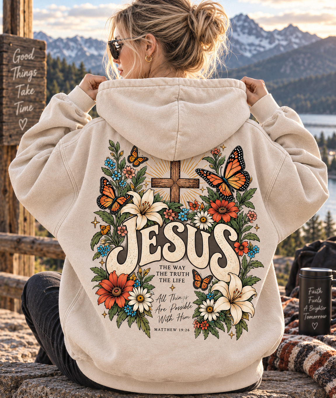 Faith Over Fear – Vintage Jesus Floral Hoodie