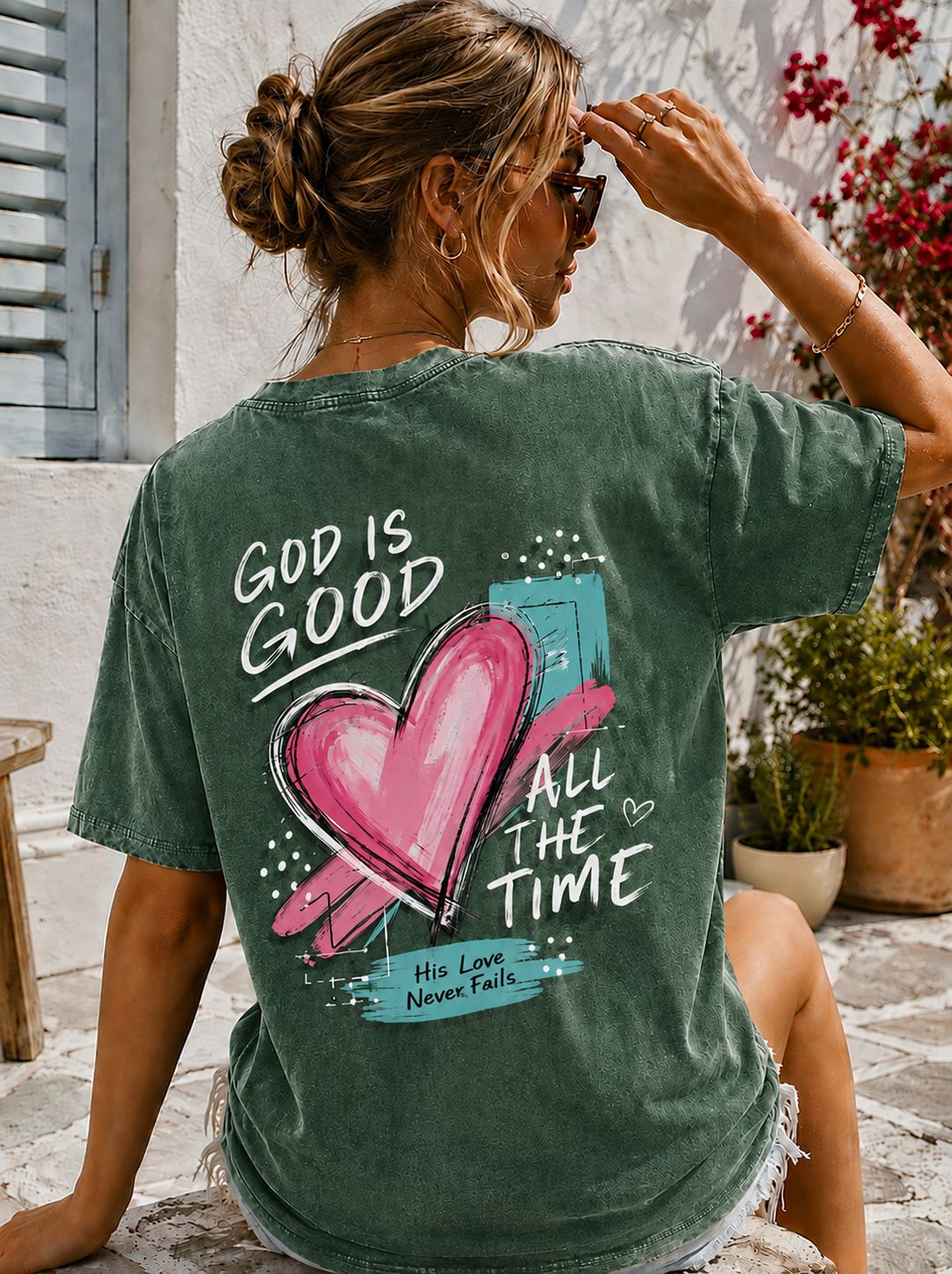 Washed Vintage Faith Graphic Tee – God Is Good