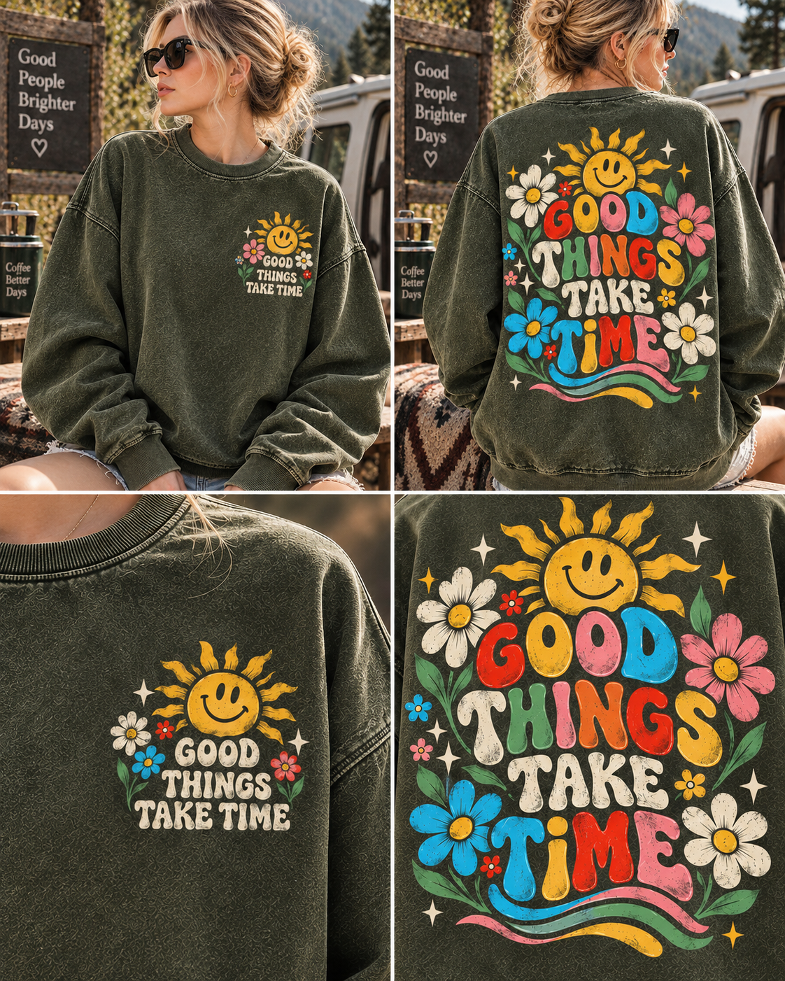 Good Things Take Time – Vintage Floral Sweatshirt