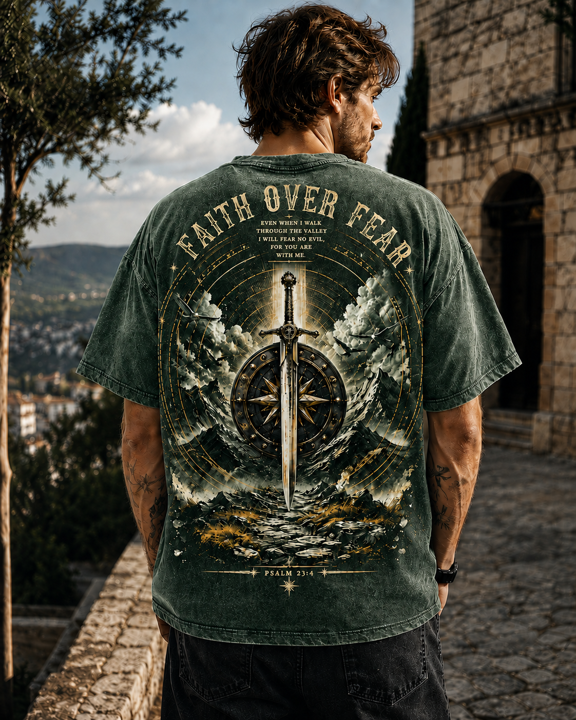 Faith Over Fear – Vintage Washed Black Oversized T-Shirt