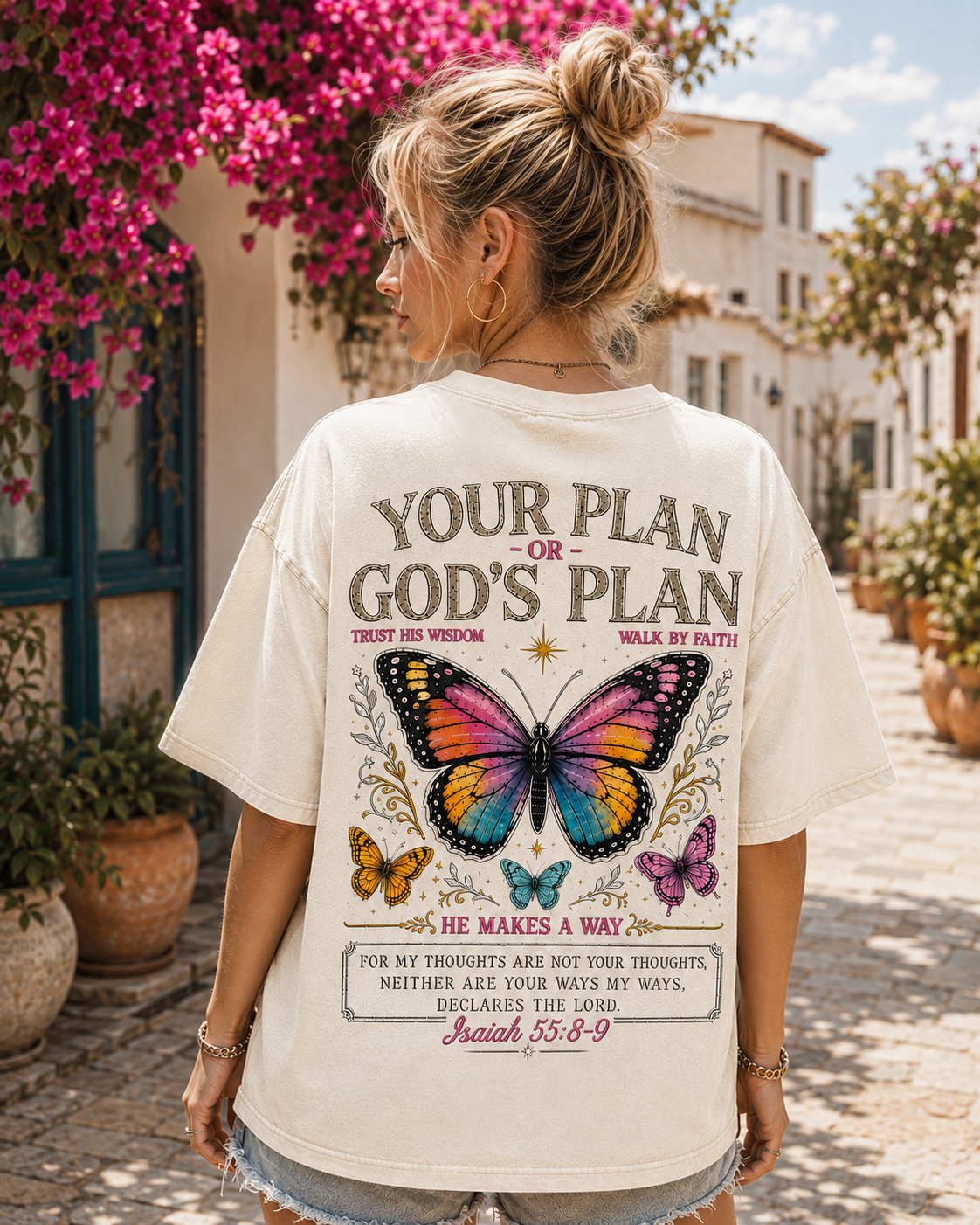 God’s Plan Butterfly Faith Washed Black Tee