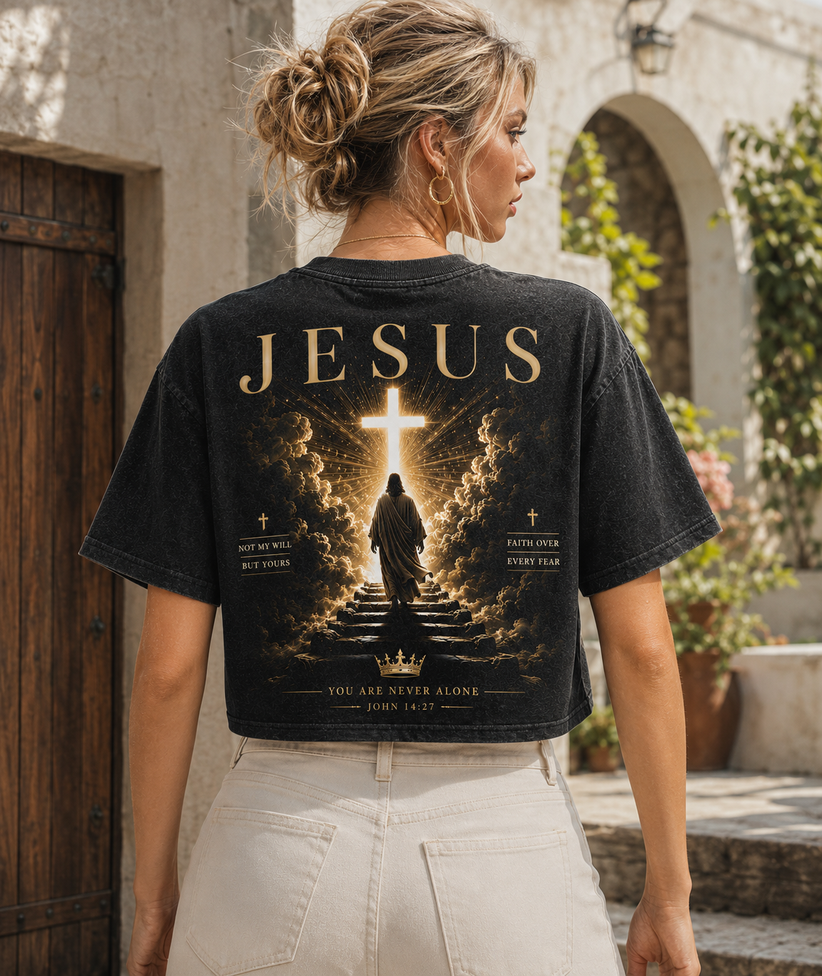 JESUS Crown & Cross Vintage Crop Top