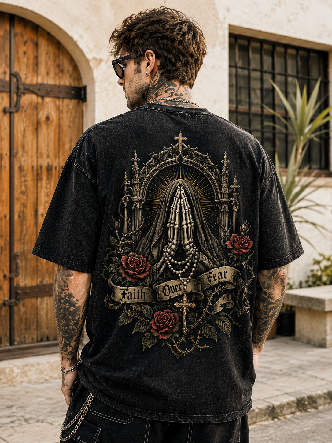 Faith Over Fear Gothic Oversized T-Shirt