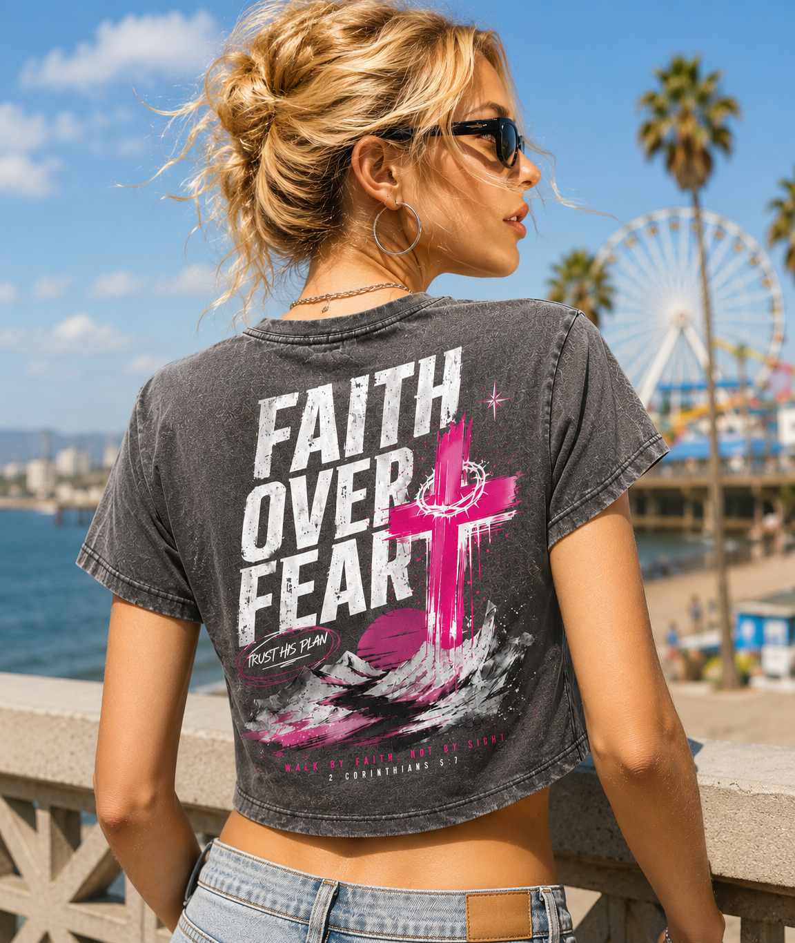 Faith Over Fear – Vintage Cross Crop Top
