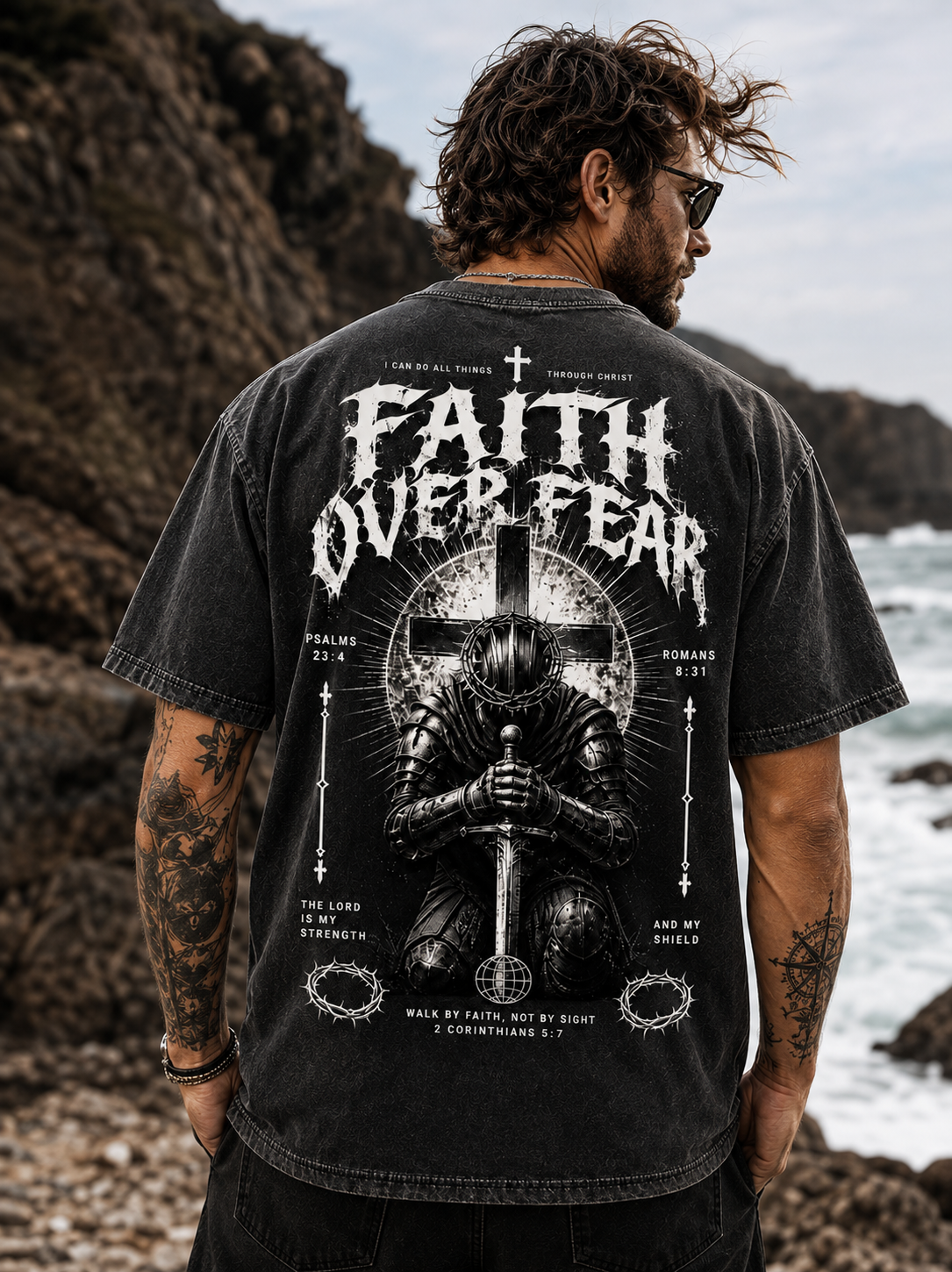 Faith Over Fear Warrior Graphic Oversized Tee