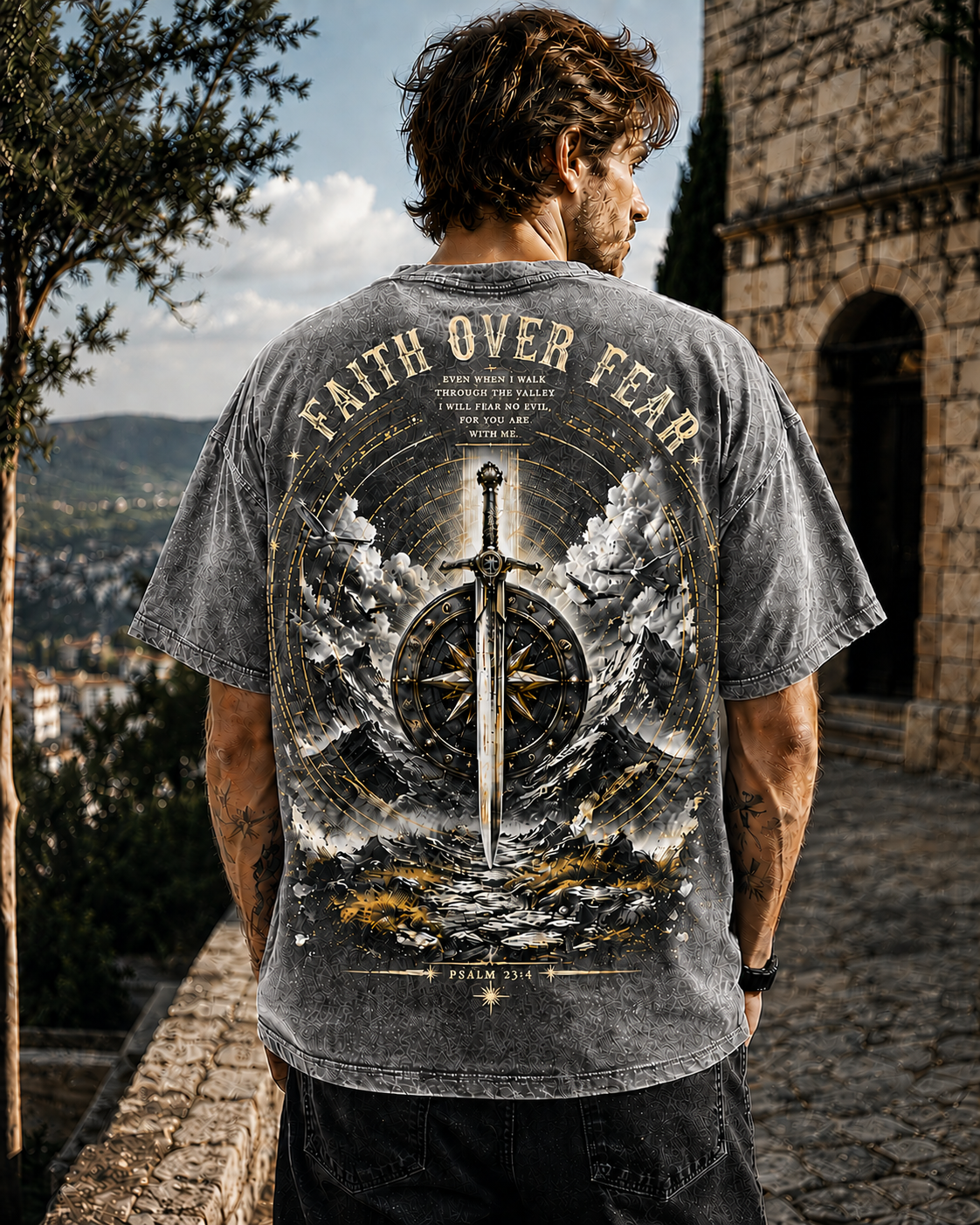 Faith Over Fear – Vintage Washed Black Oversized T-Shirt