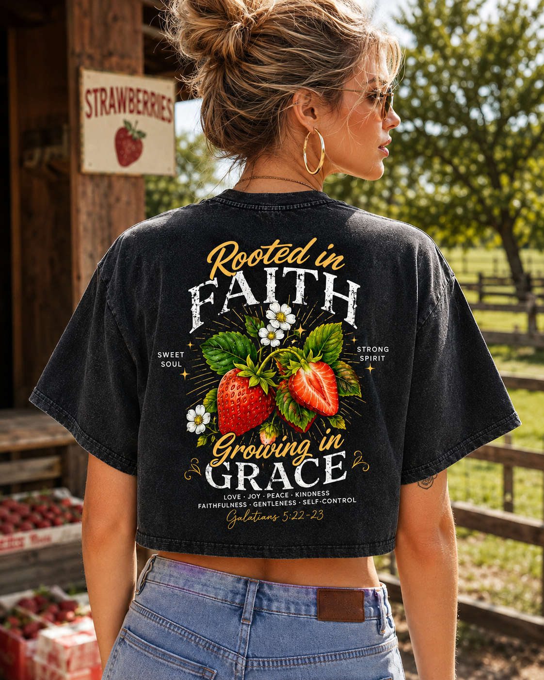 Rooted in Faith Growing in Grace – Vintage Washed Crop Tee