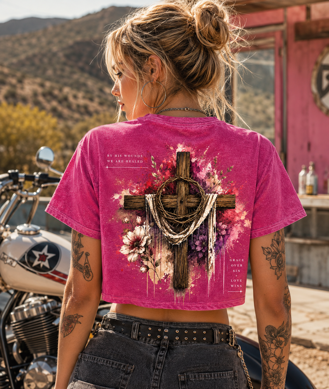 Grace Over Sin – Vintage Cross Crop Tee