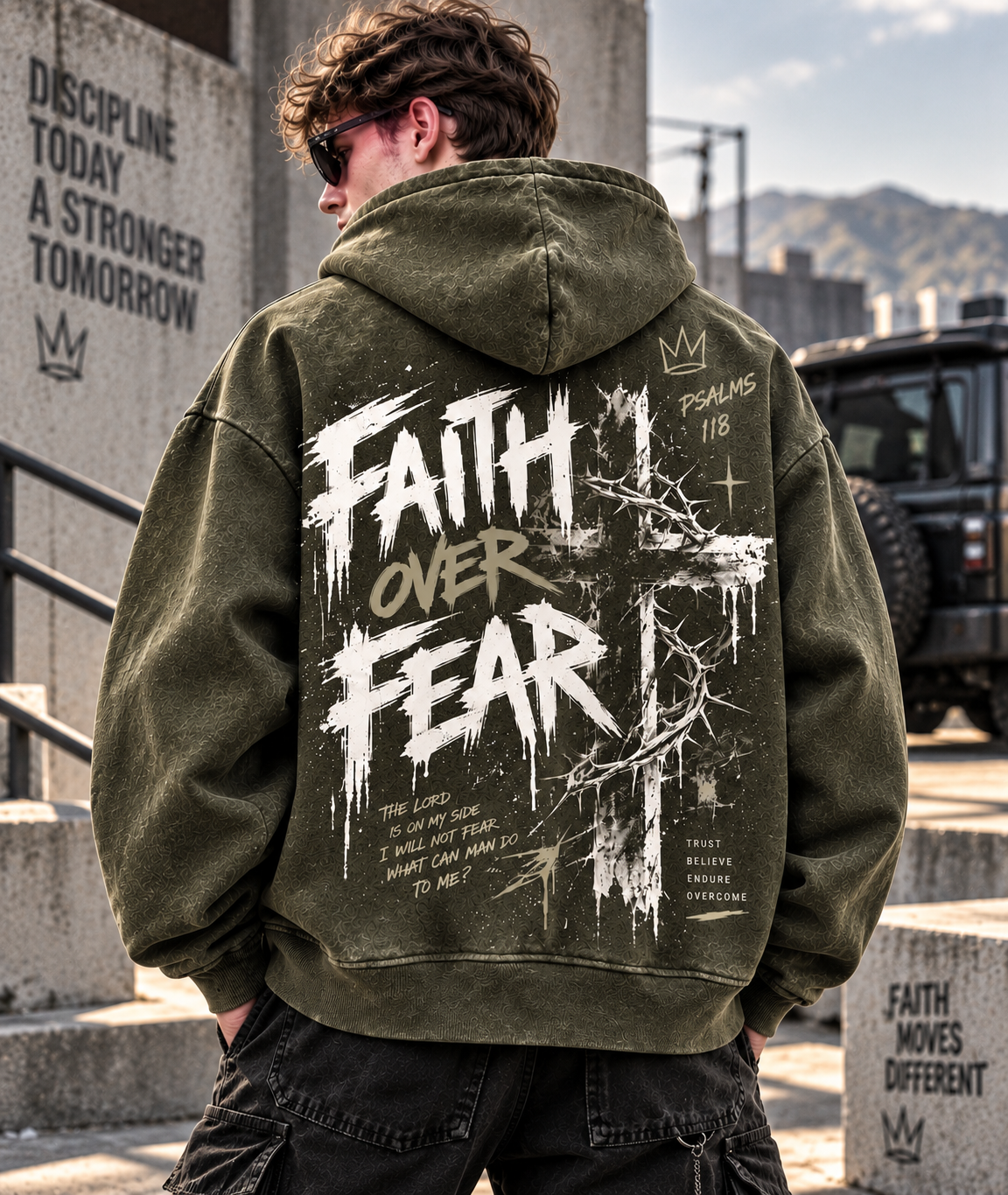 Faith Over Fear – Vintage Christian Streetwear Hoodie