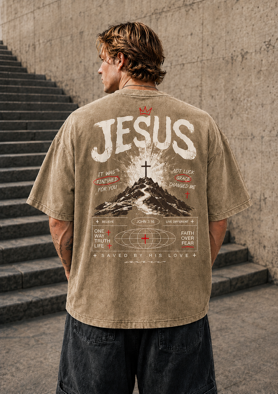 JESUS Faith Graphic Vintage Washed T-Shirt – Unisex Streetwear