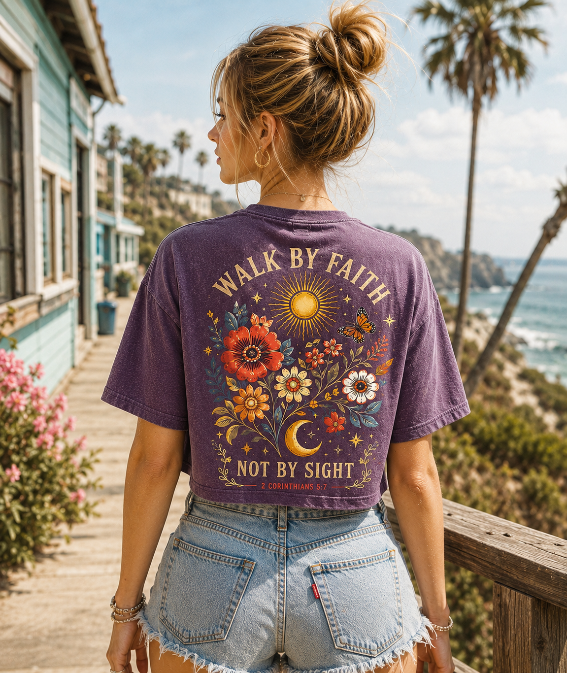 Walk by Faith Crop Top – Vintage Floral Christian Tee