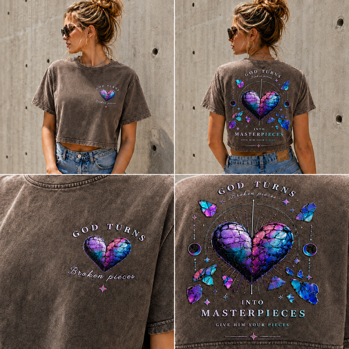 God Turns Broken Pieces – Vintage Graphic Crop Top