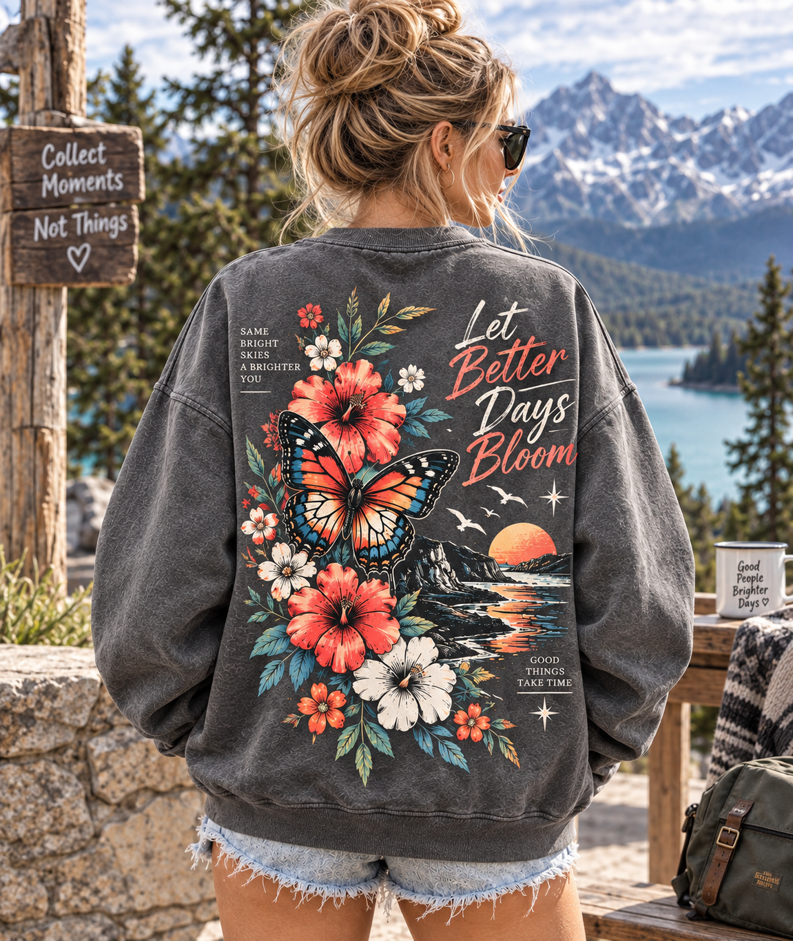 Let Better Days Bloom – Vintage Floral Butterfly Sweatshirt