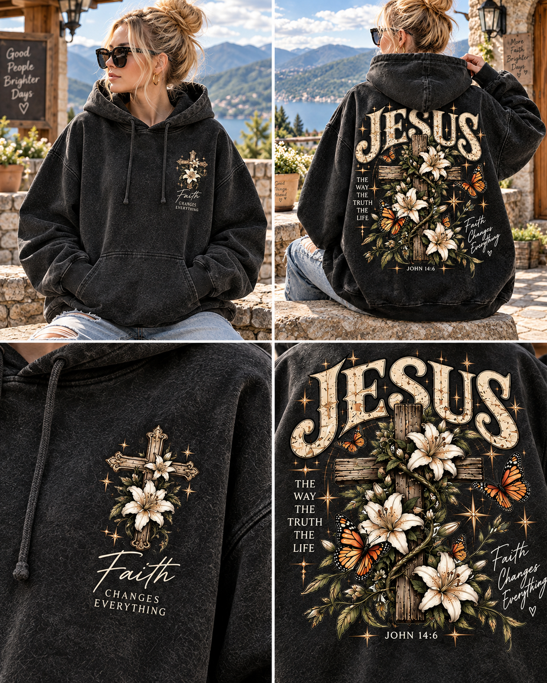 Jesus Faith Vintage Hoodie – Floral Cross
