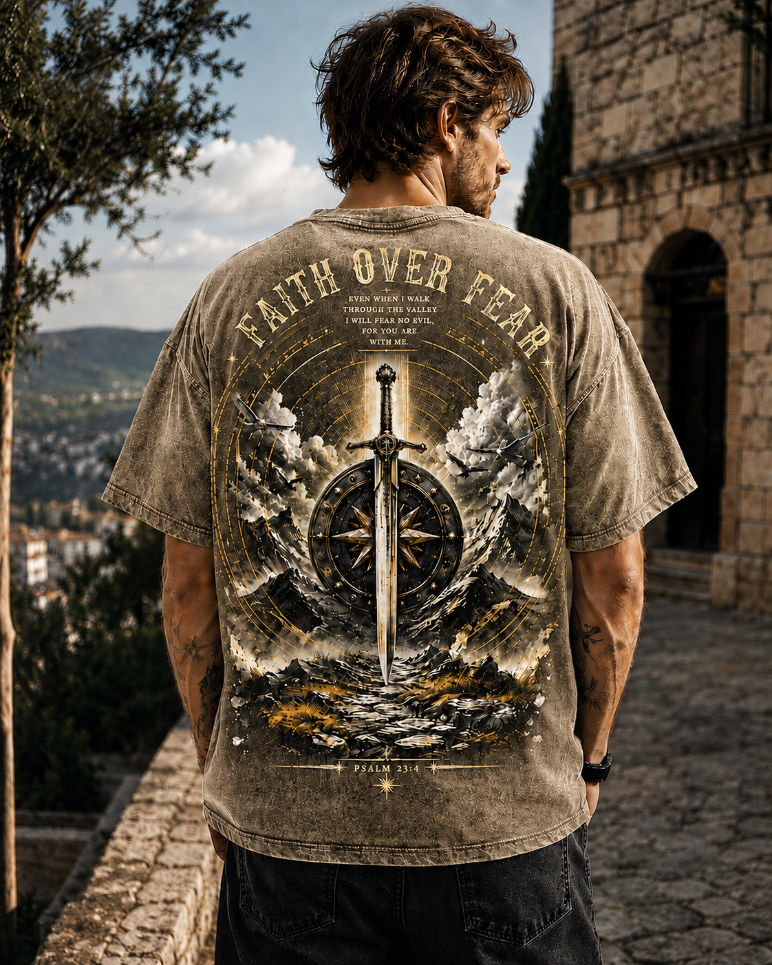 Faith Over Fear – Vintage Washed Black Oversized T-Shirt