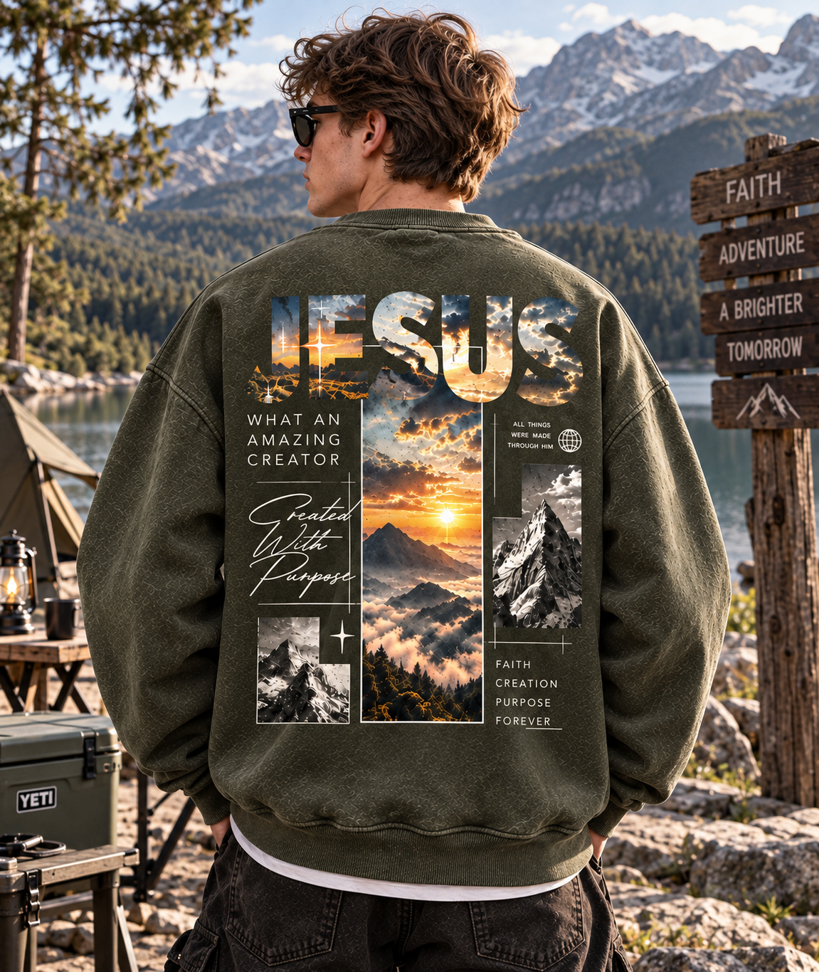 Jesus Mountain Faith Sweatshirt – Vintage Outdoor Style