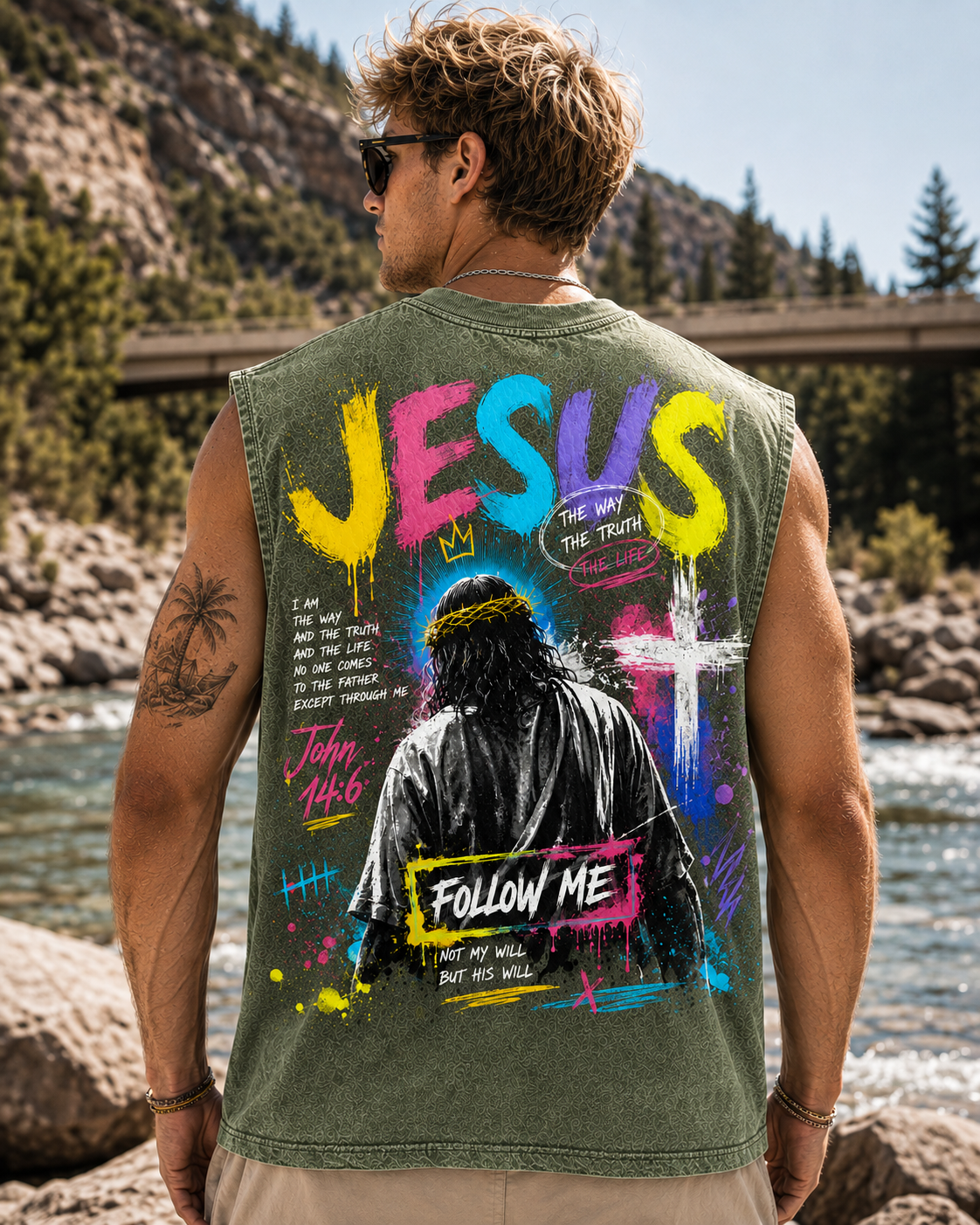 Jesus Follow Me Washed Black Tank Top