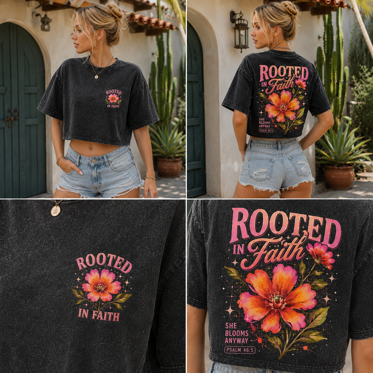 Rooted in Faith – Vintage Floral Crop Top