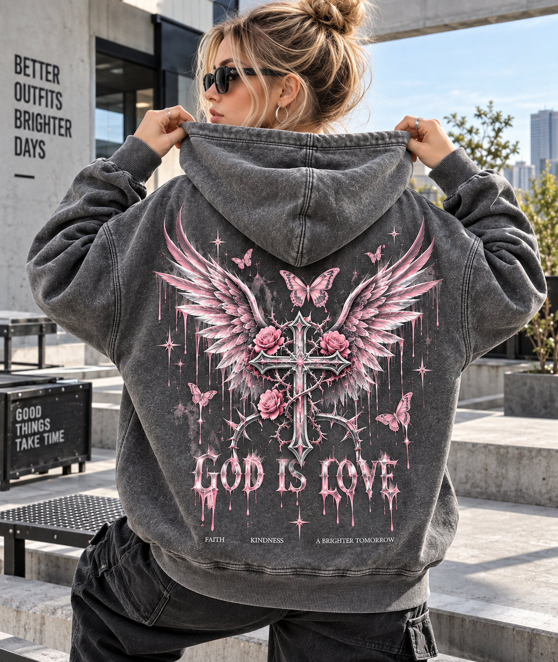 God Is Love Vintage Angel Hoodie