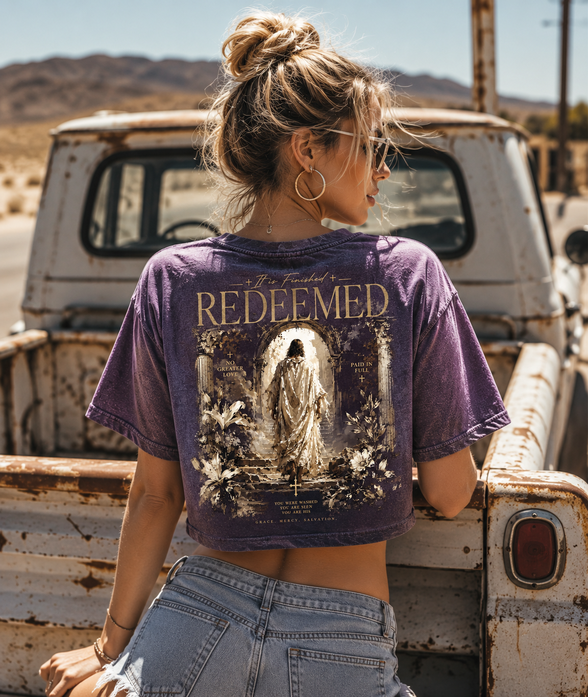 Redeemed Vintage Christian Crop Top – Faith Graphic Tee