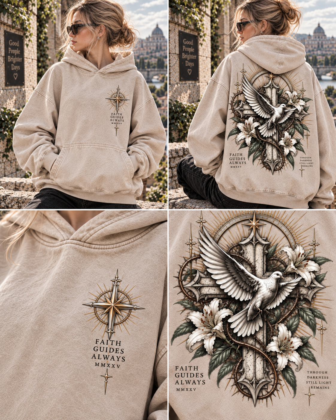 Faith Guides Always Hoodie – Vintage Cross & Dove