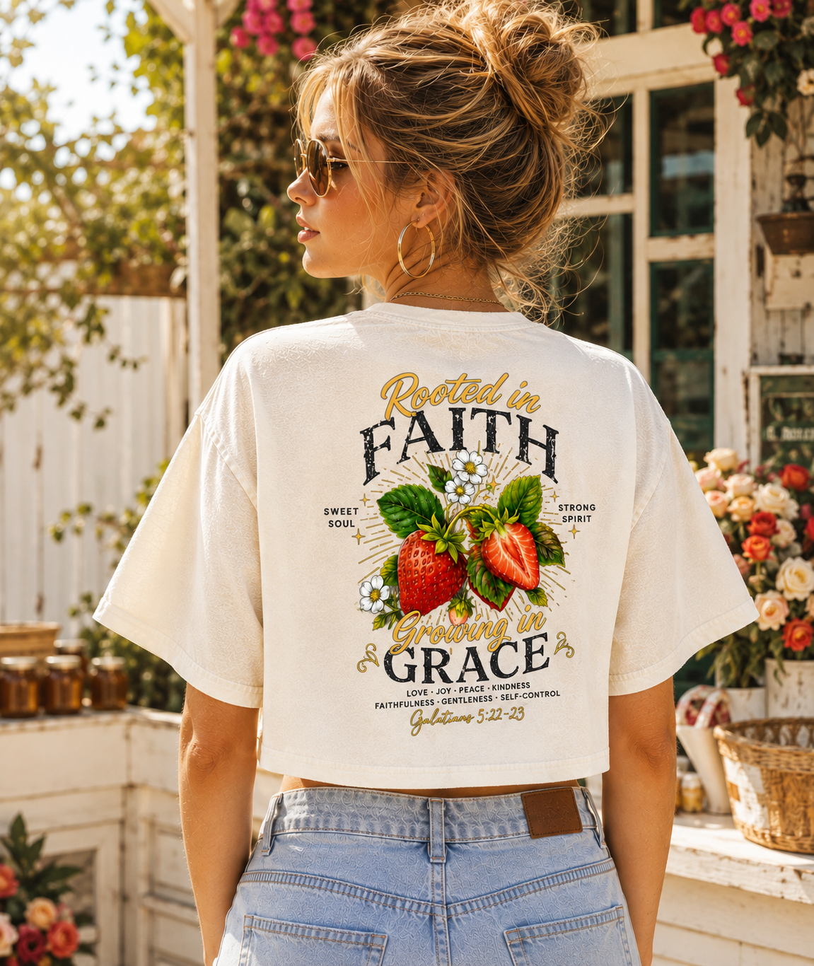 Rooted in Faith Growing in Grace – Vintage Washed Crop Tee