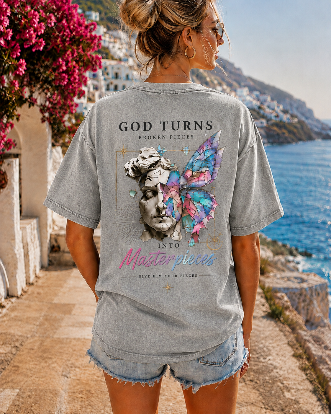 God Turns Broken Pieces Vintage Graphic Tee