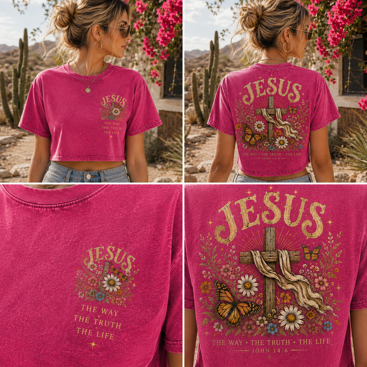Vintage Jesus Cross Crop Top – Faith Graphic Tee
