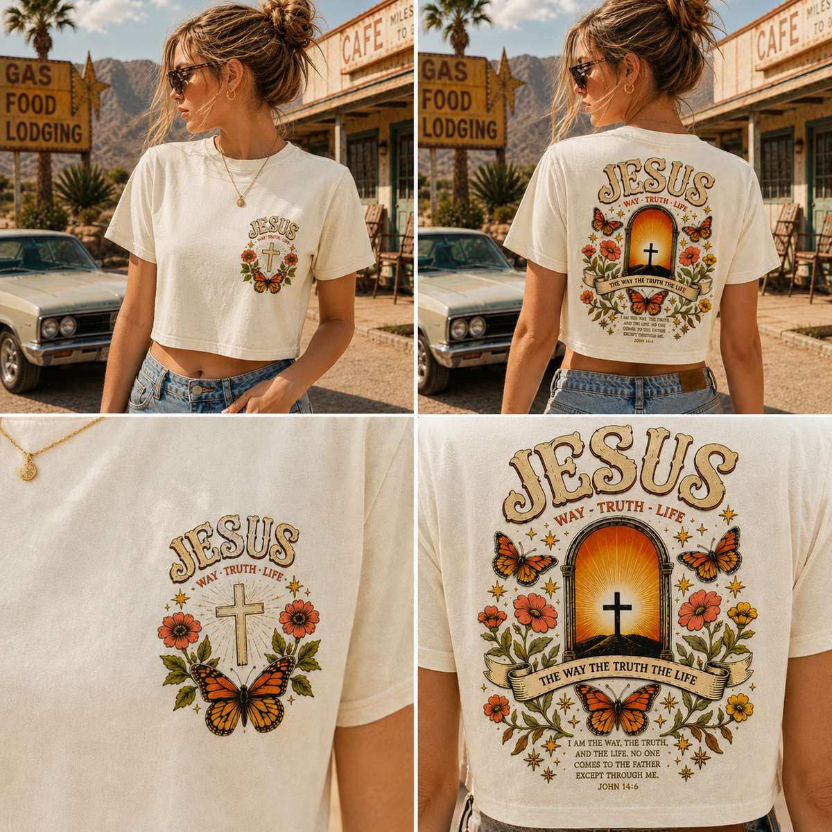 Jesus Vintage Butterfly Crop Top – Faith & Grace
