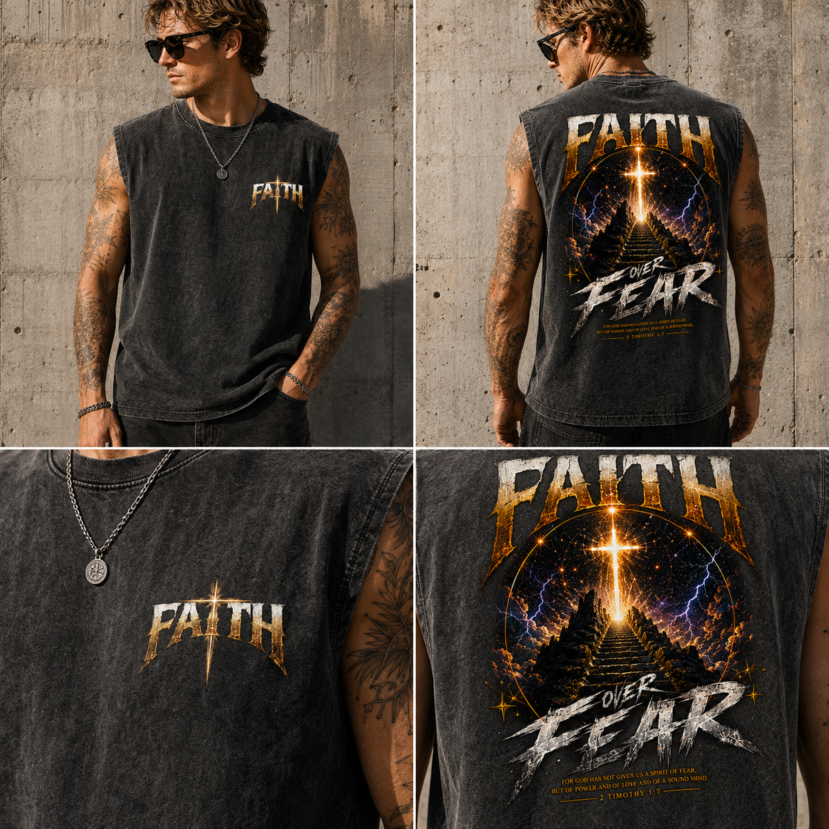 Faith Over Fear Washed Black Tank Top