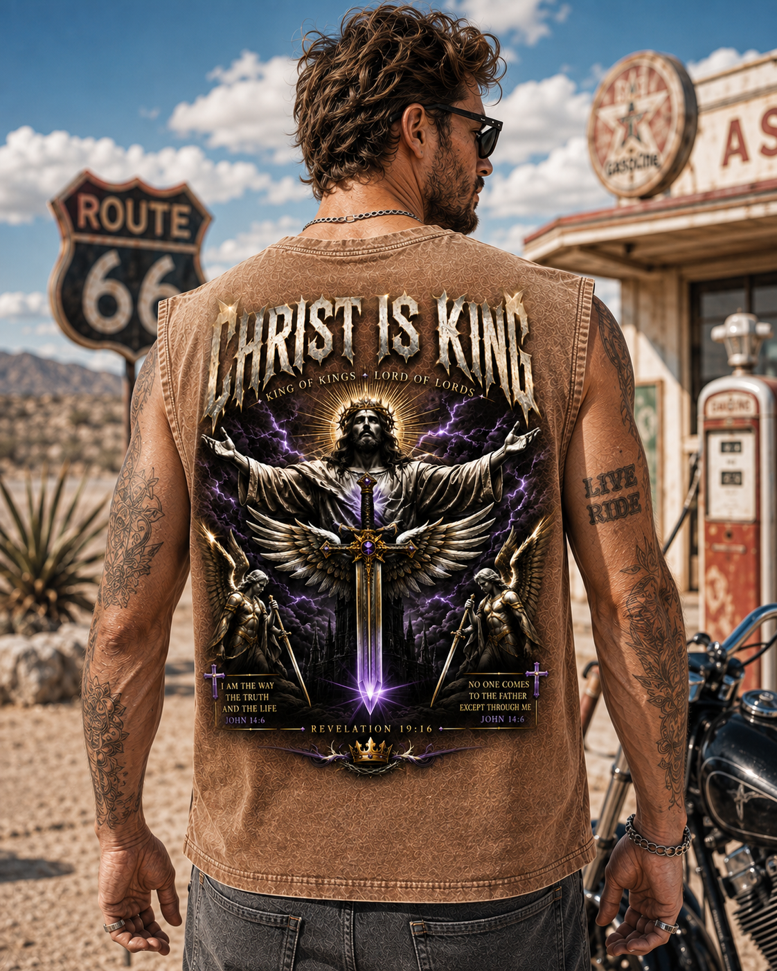 Christ Is King Washed Black Muscle Tee – Vintage Christian Graphic