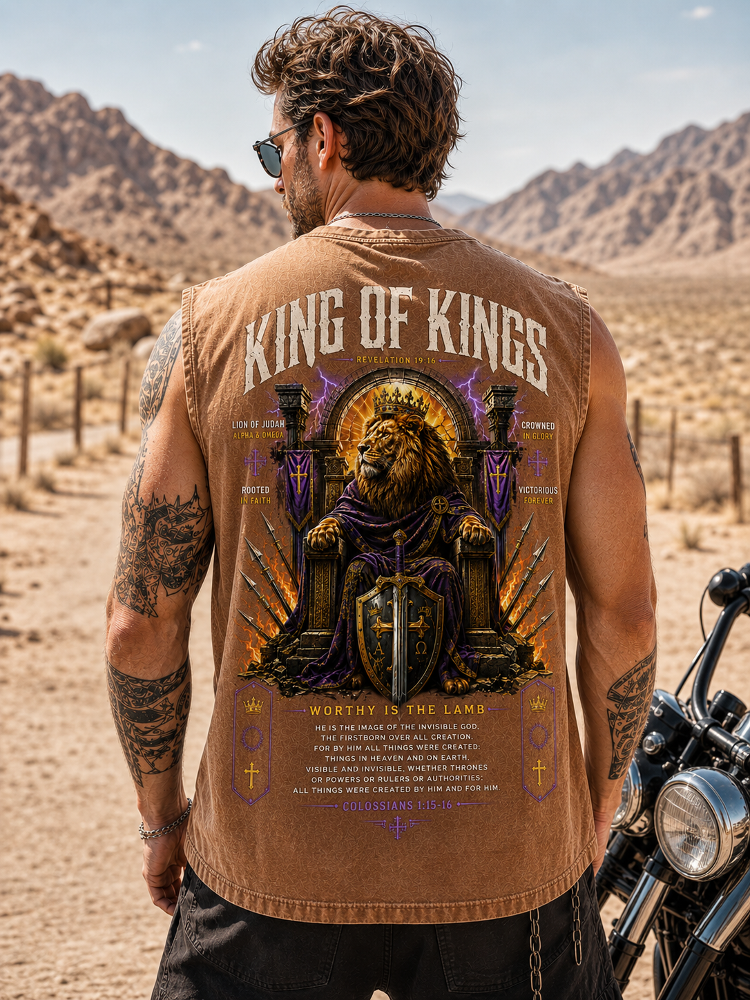 King of Kings Washed Tee – Vintage Christian Lion
