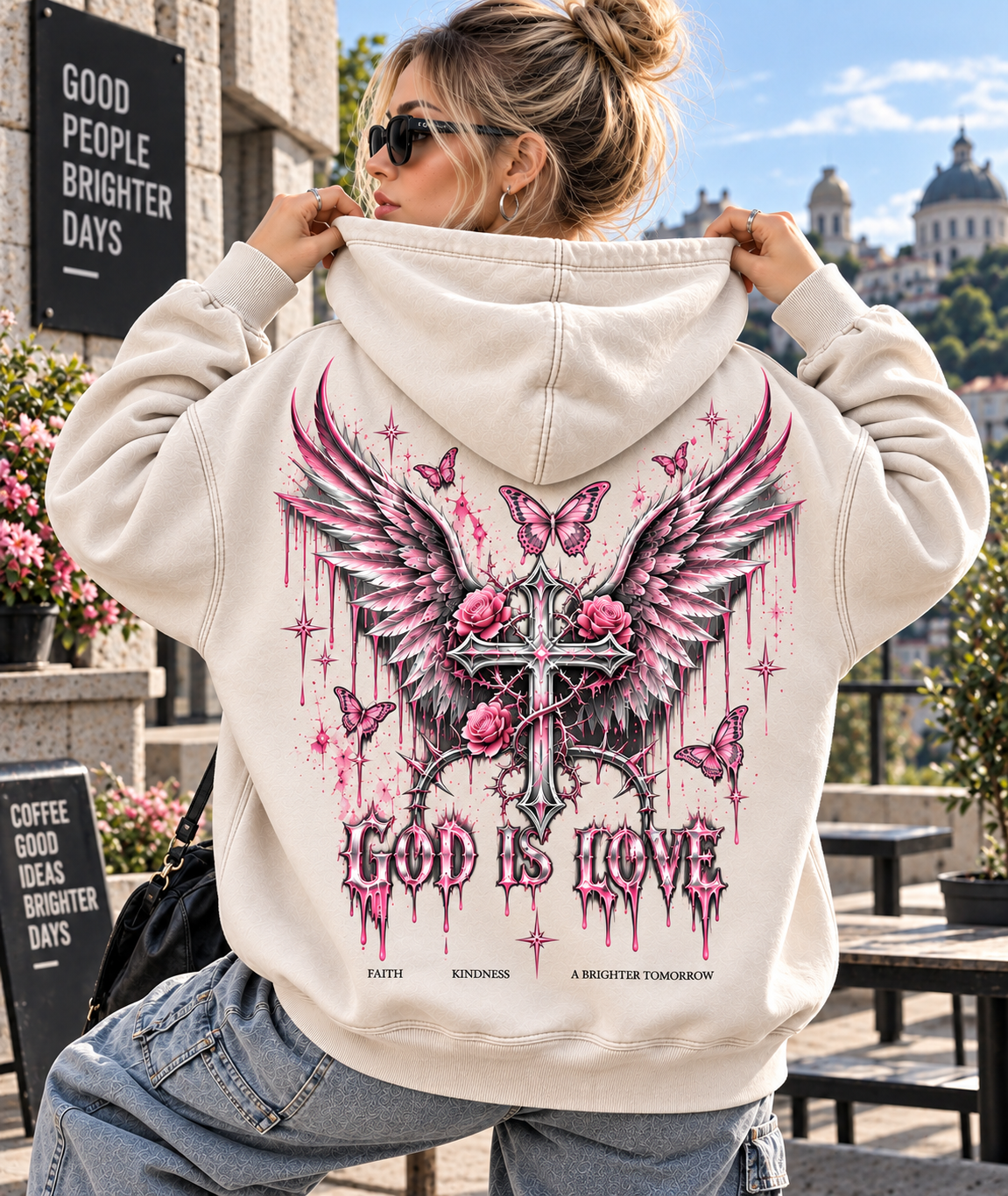 God Is Love Vintage Angel Hoodie