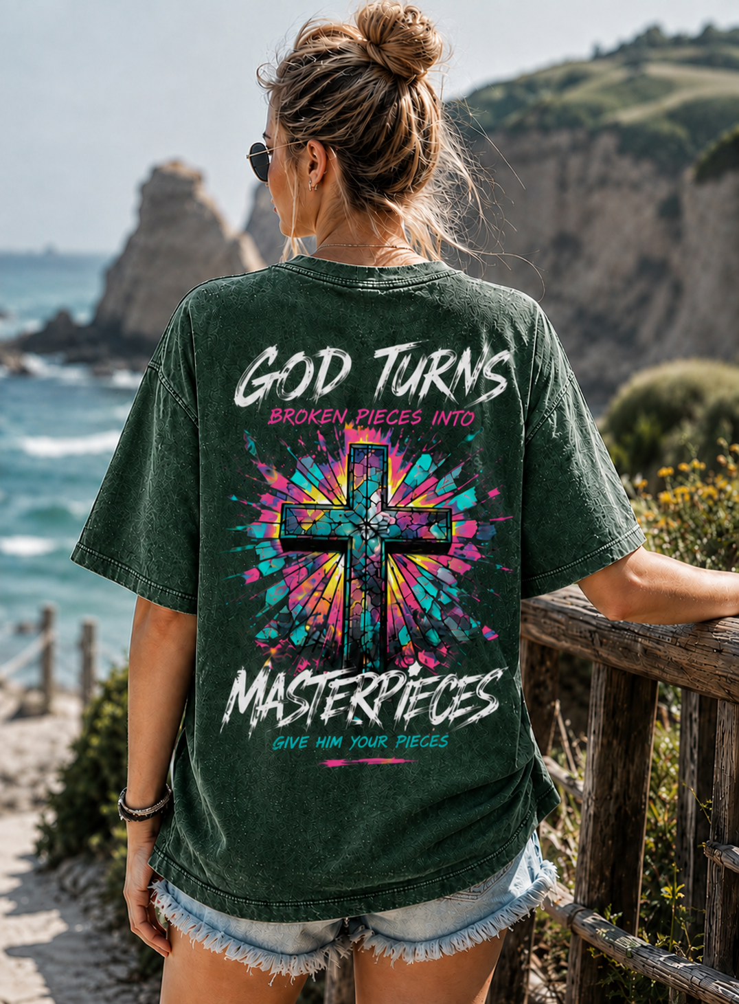 God Turns Broken Pieces Into Masterpieces – Vintage Cross Graphic Tee