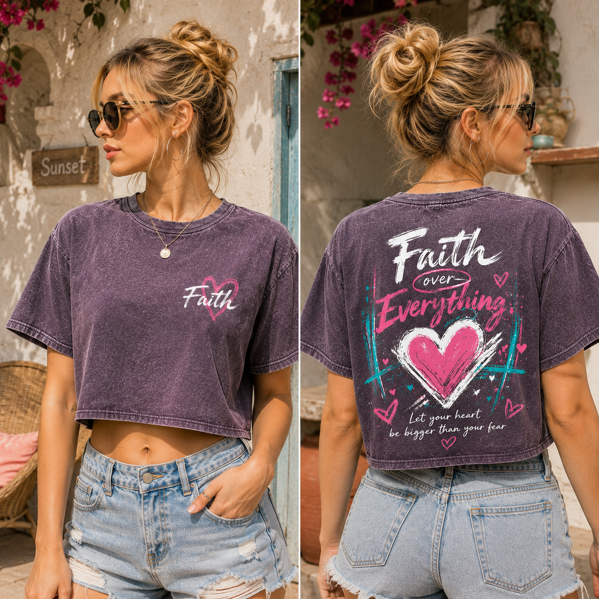 Faith Over Everything – Vintage Heart Crop Tee