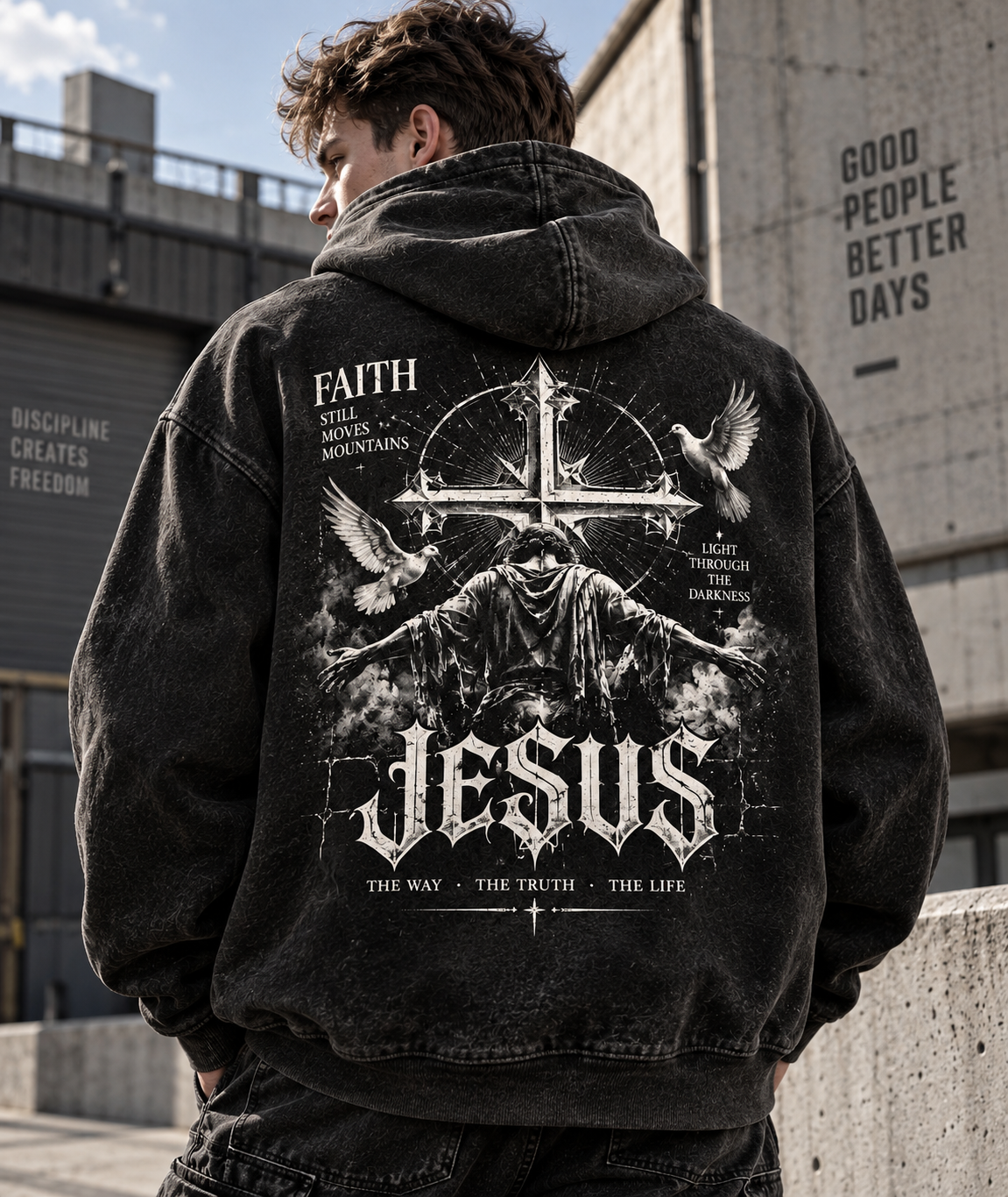 Faith Vintage Cross Hoodie – Wash Beige