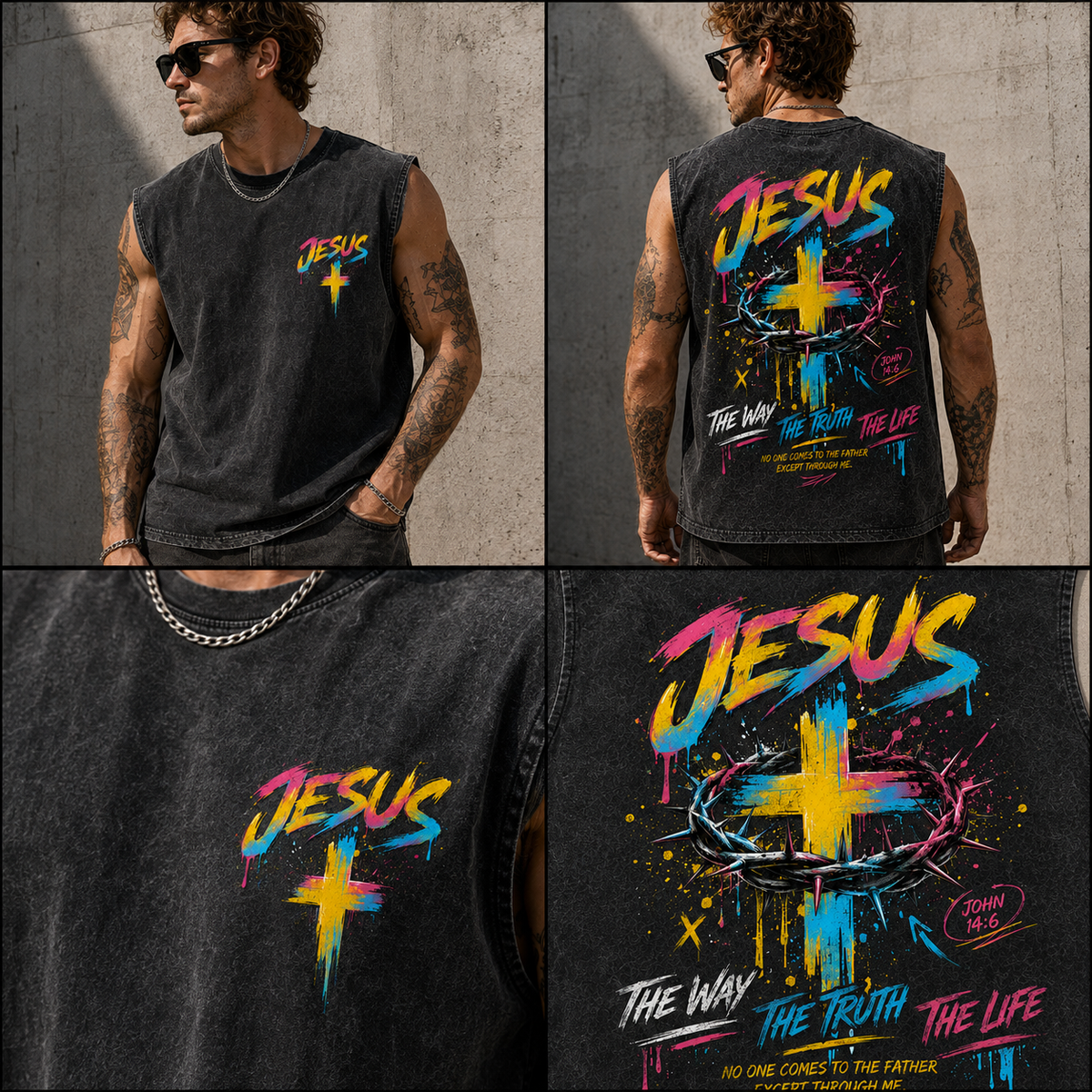 Jesus Faith Washed Black Muscle Tee