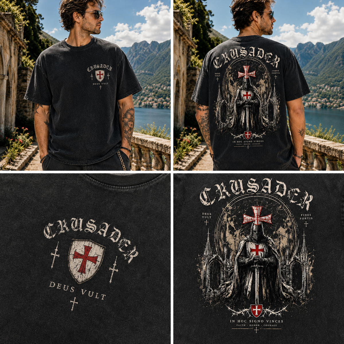 Vintage Crusader Oversized T-Shirt – Washed Black