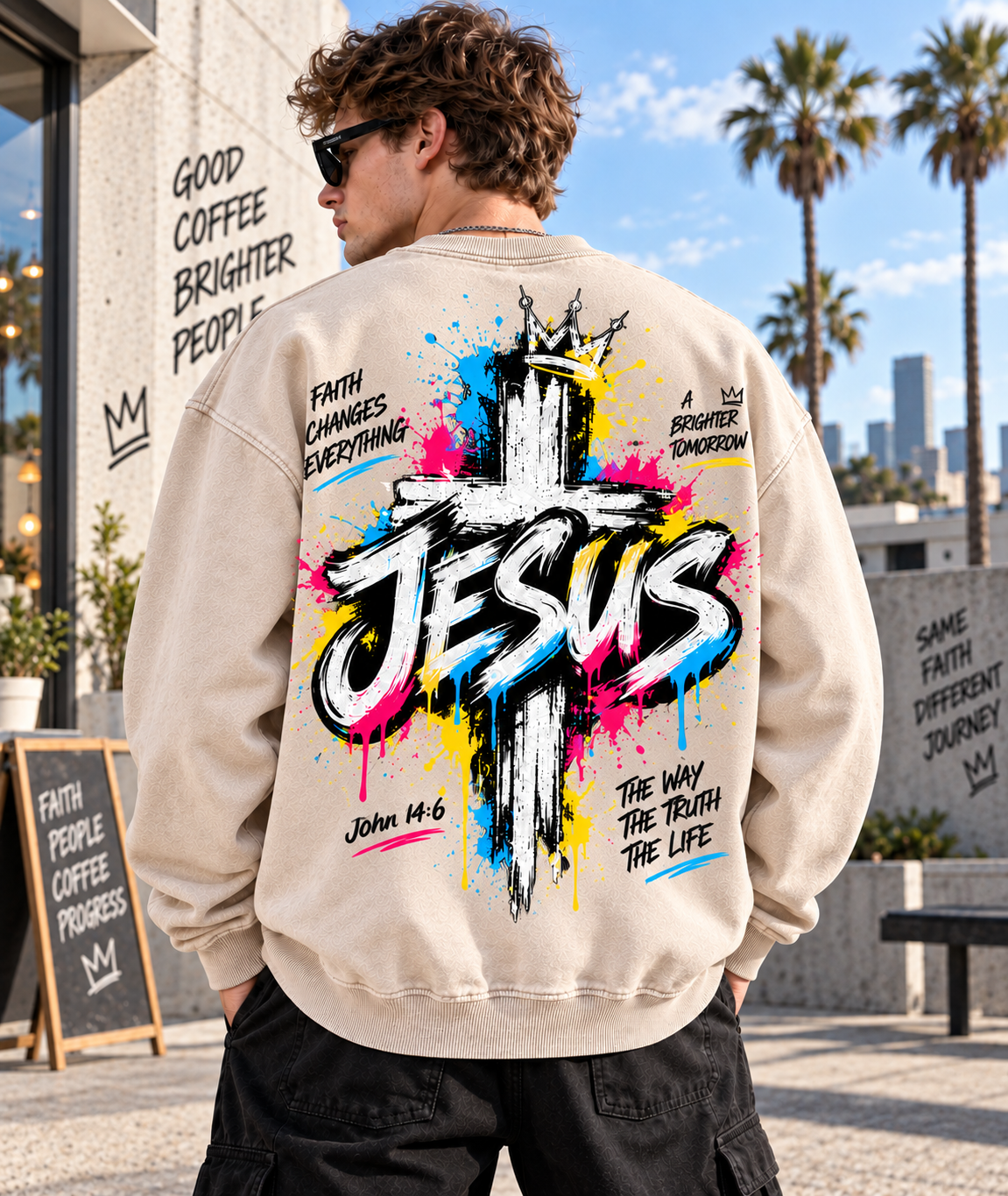 JESUS Graffiti Cross – Vintage Faith Sweatshirt