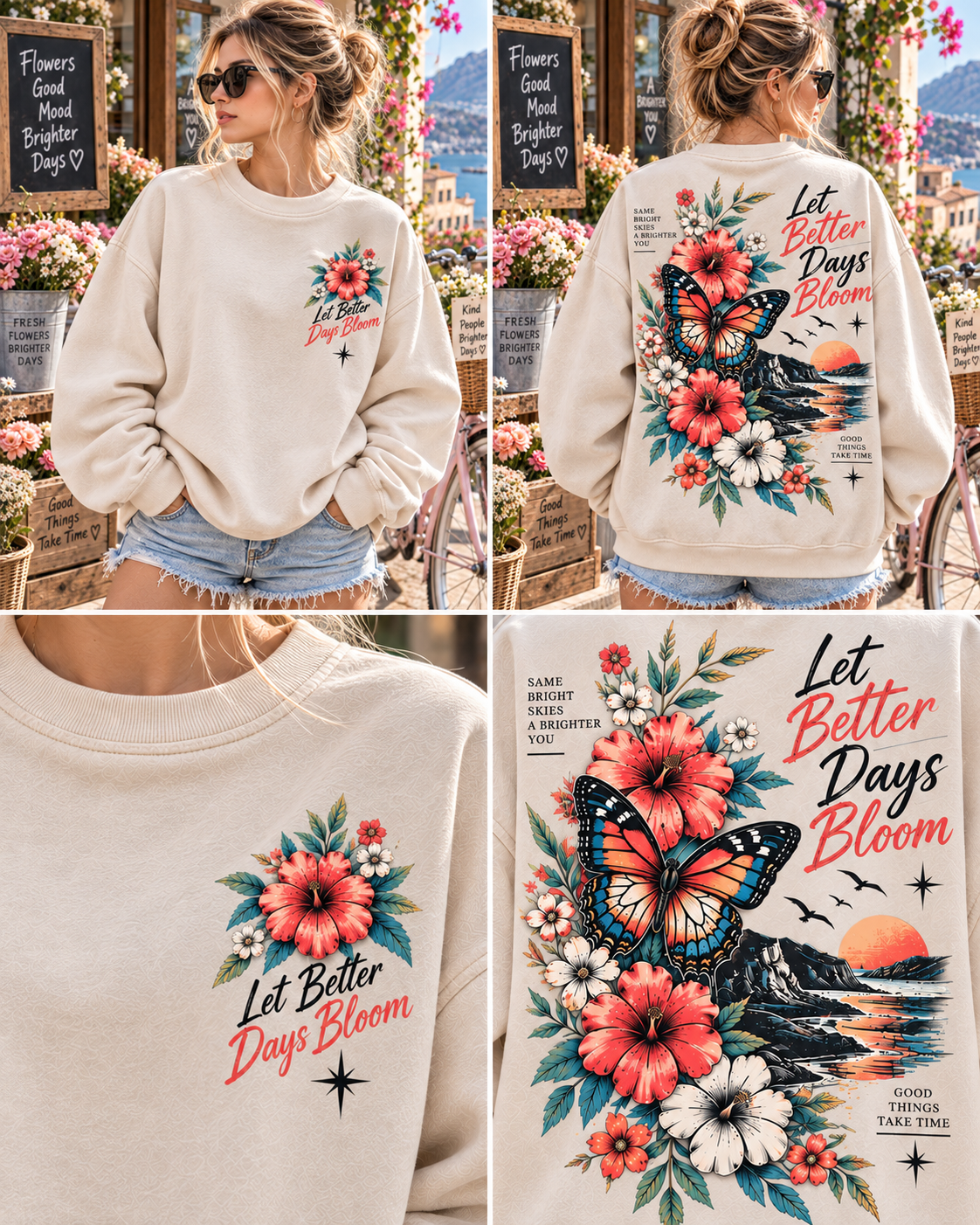 Let Better Days Bloom – Vintage Floral Butterfly Sweatshirt
