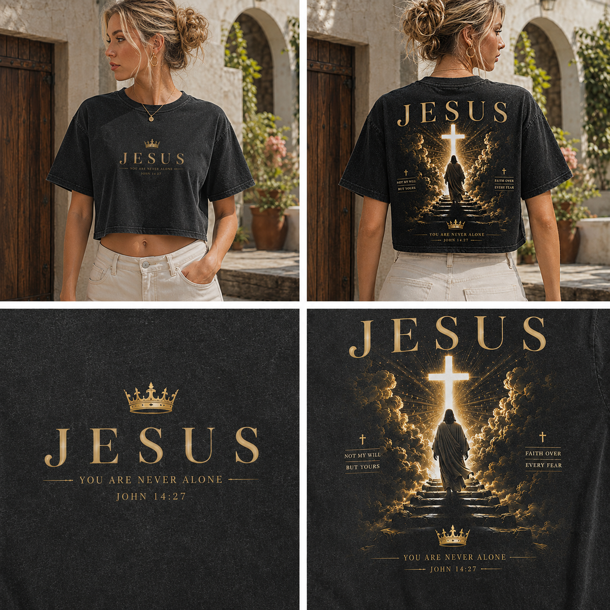 JESUS Crown & Cross Vintage Crop Top