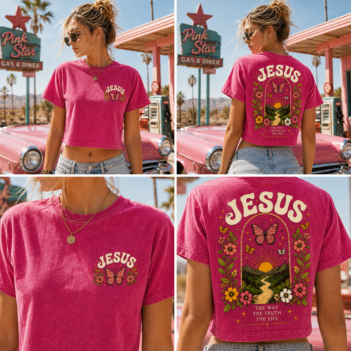 Jesus Butterfly Vintage Crop Top – Washed Tee