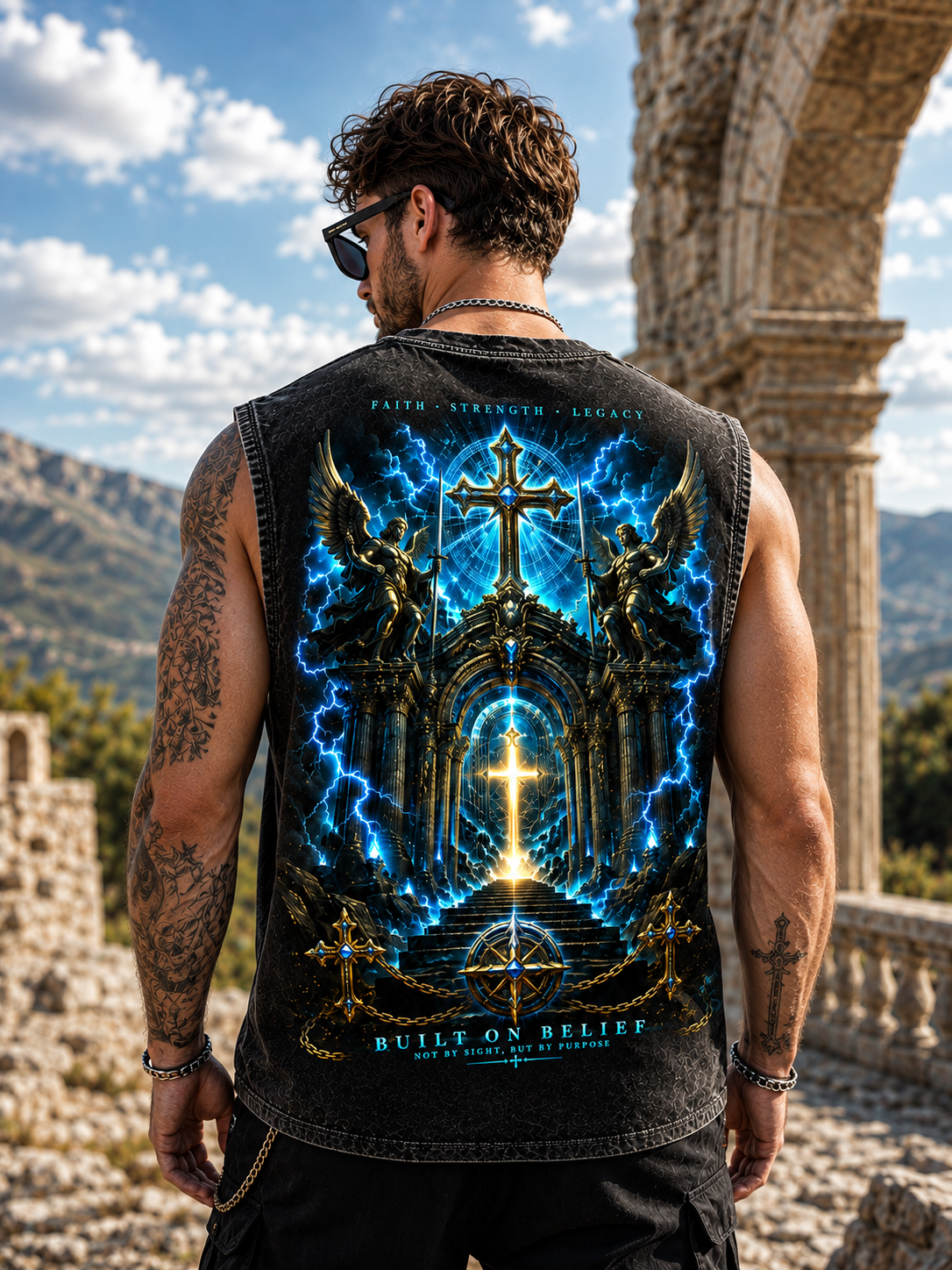 Faith Strength Legacy – Washed Blue Tank Top